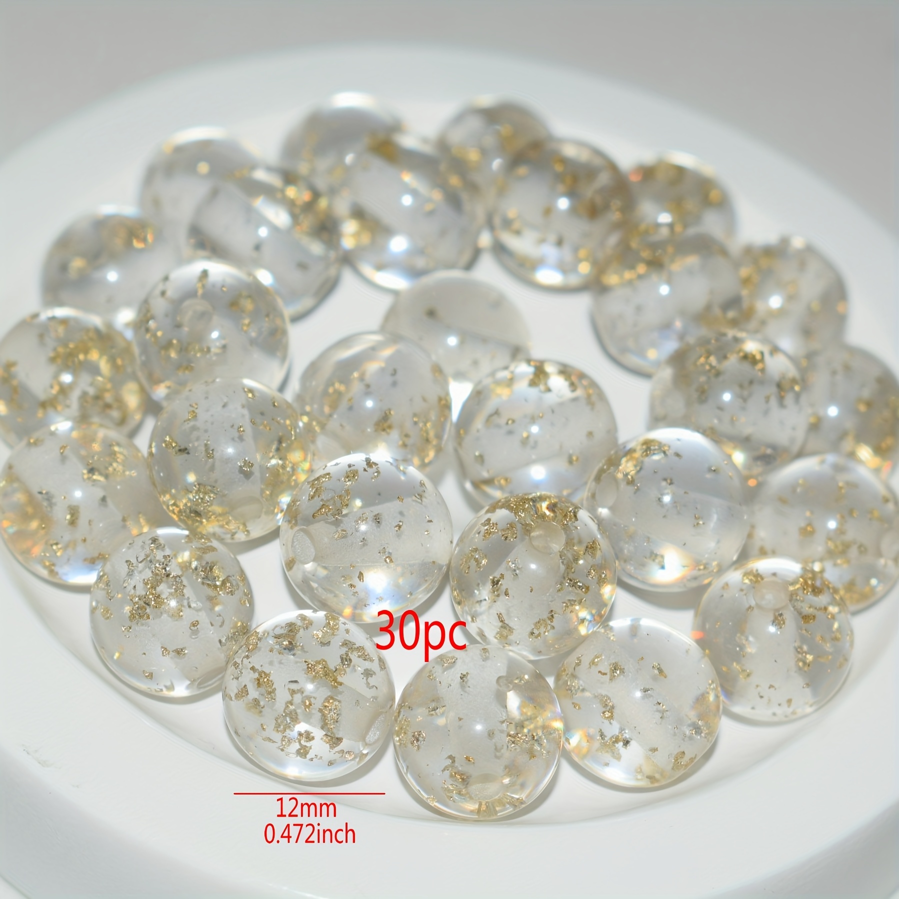 Image of 10pcs 16mm Golden Clear Loose Beads Jewelry Additions, Bracelets, Necklaces, Additions Mother's Day Holiday Gift, Friend Gift