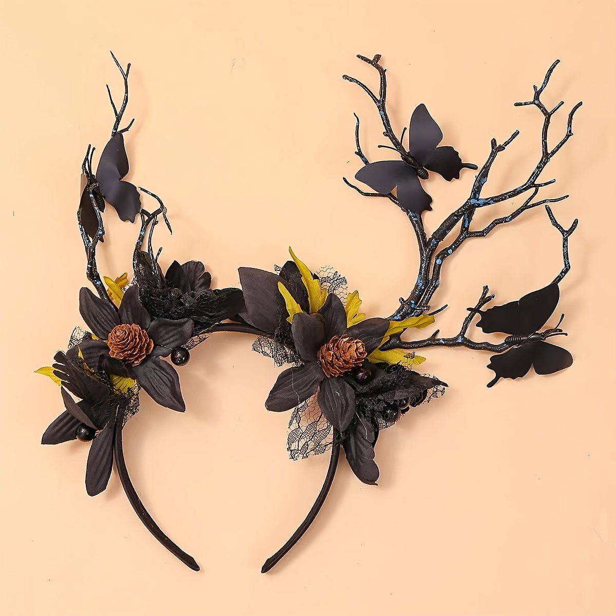 

1pc Artificial Flower Headband With Faux Pinecone And Butterfly Accents, Perfect For Party And Festive Occasions, Stylish Party Wear