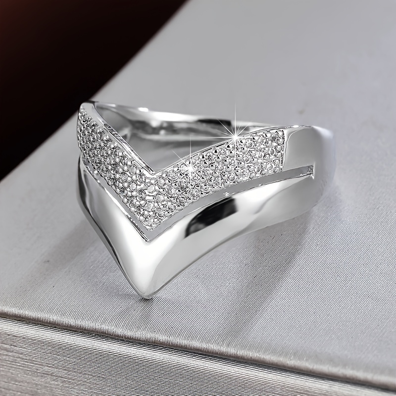 TEMU A Women's Ring Designed With A Wide V Shape Inlaid With Zirconia Stones