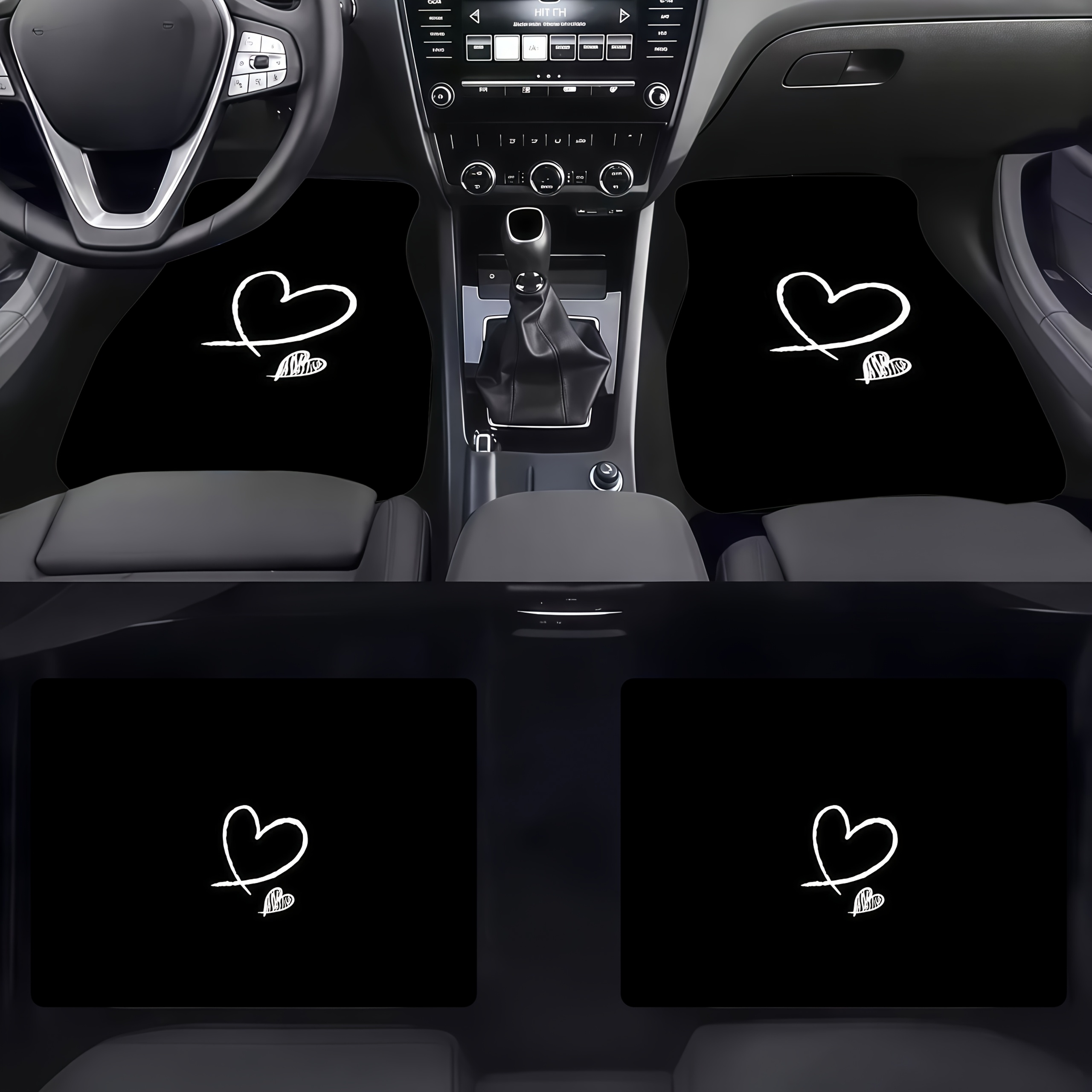 TEMU Car Floor Mats, 4pcs Set, Polyester (polyester Fiber) Material, Minimalist Black And White , Suitable For Car Interior Use, And Clean, Stylish