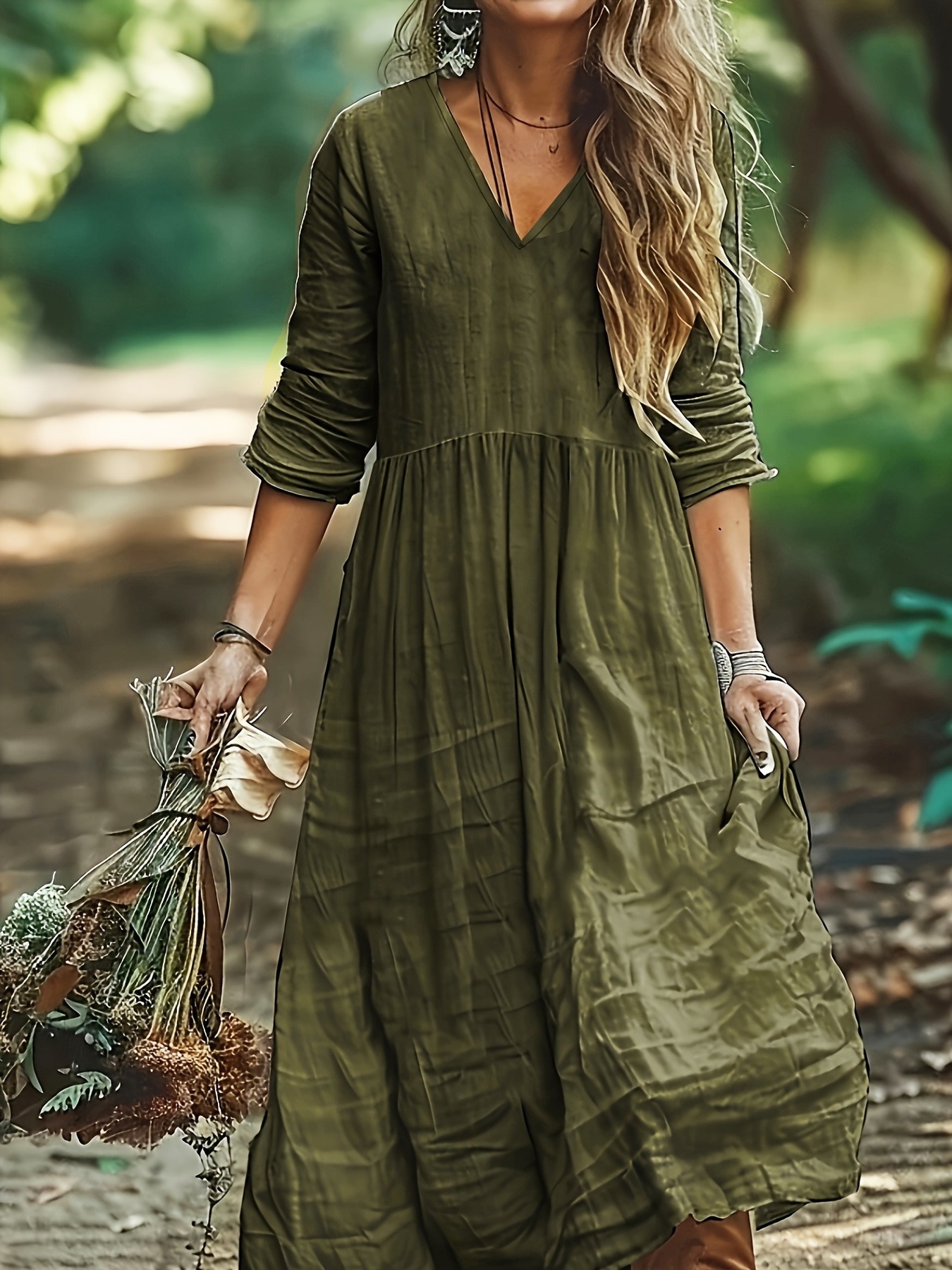 plus size womens plus size three quarter sleeve v neck dress - Temu  Philippines