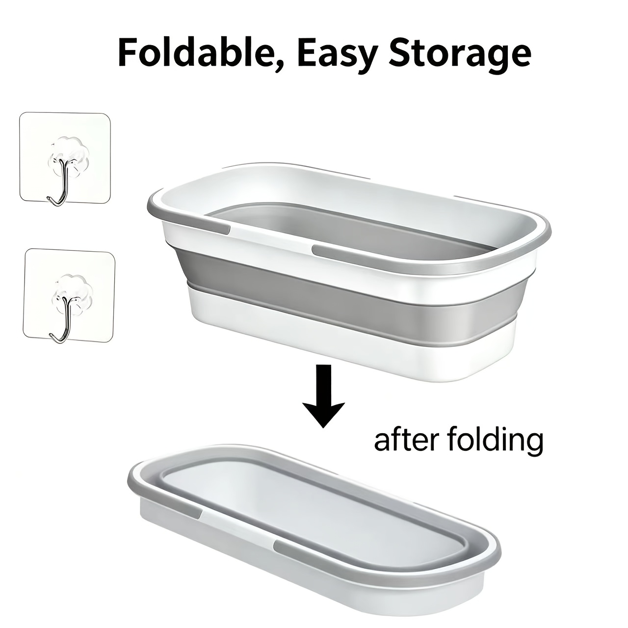 TEMU Ensemble de 3 pièces (1 seau et 2 crochets), seau pliable à roulettes, seau à , seau de rangement multifonctionnel - Seau d'eau portable, seau