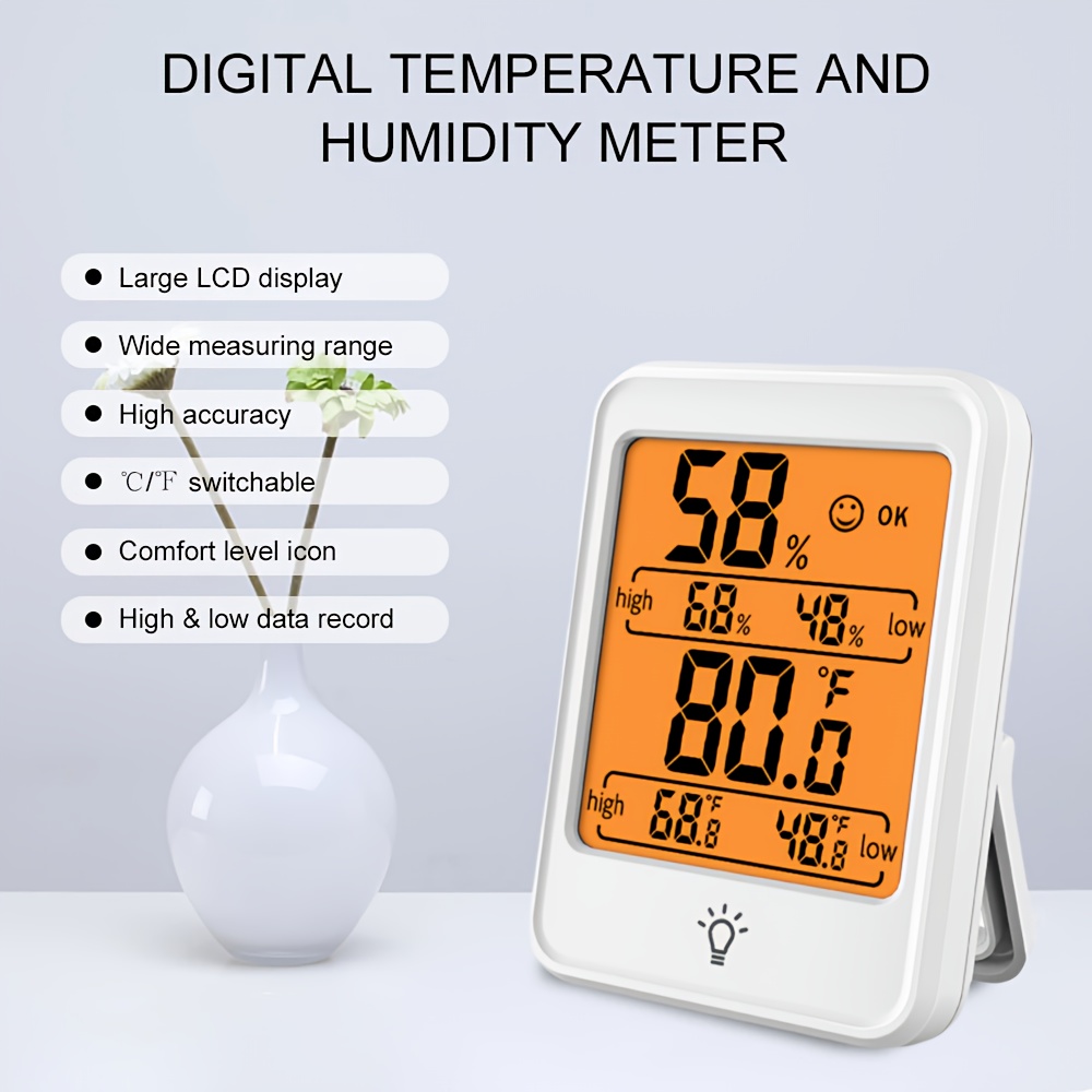 

Large Lcd Digital Thermometer Hygrometer - Indoor Room Temperature Humidity Meter With Sensor Gauge, Weather Station, Abs Material, Battery-powered (aaa), 36v And , 36v And