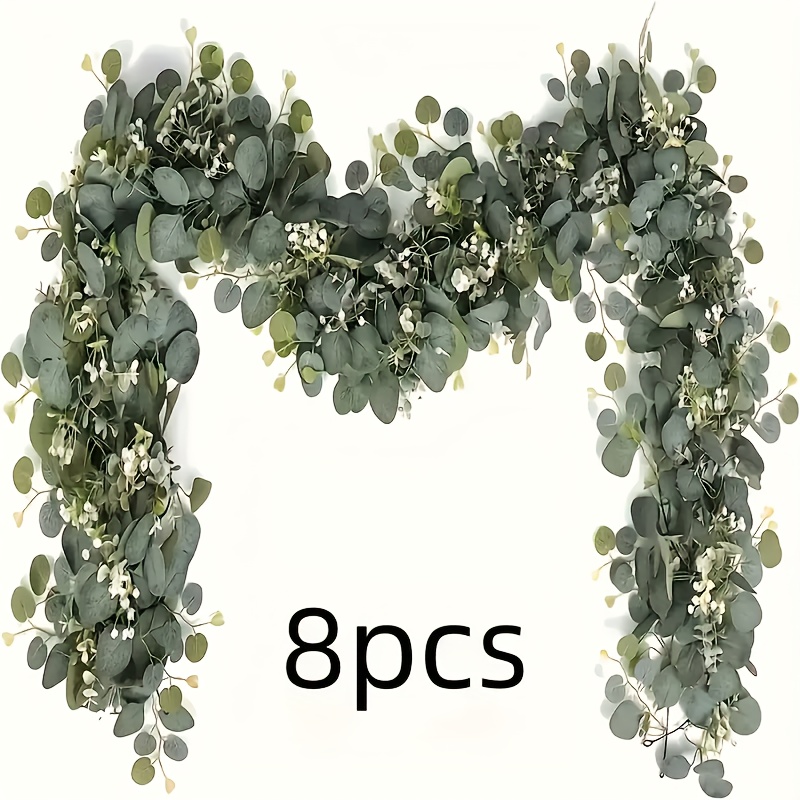8 Artificial Eucalyptus And Baby Breathing Flower Garlands -179.83cm/ Inch Plastic Vine, Dollar Leaf, Suitable For Thanksgiving, Weddings, Parties, And Home Decor, For Christmas And Valentine's Day