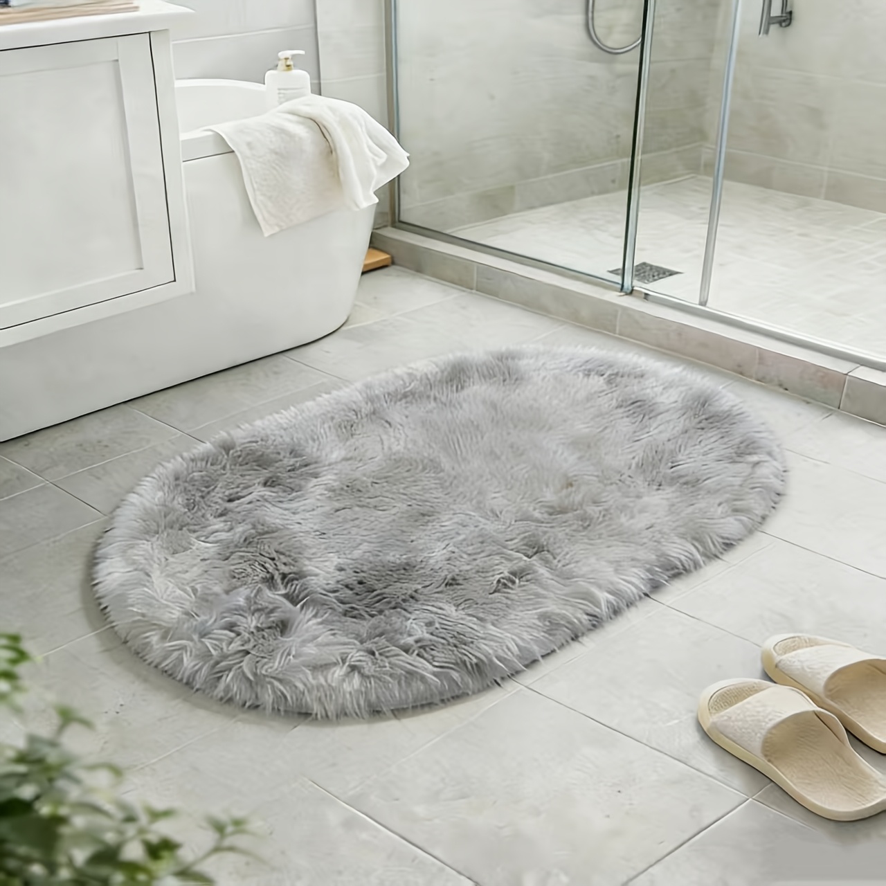 TEMU 1 Oval Plush Floor Mat, Small Apartment Household Floor Carpet, Soft And Comfortable, Lightweight And Portable, Foldable To , Suitable For Home