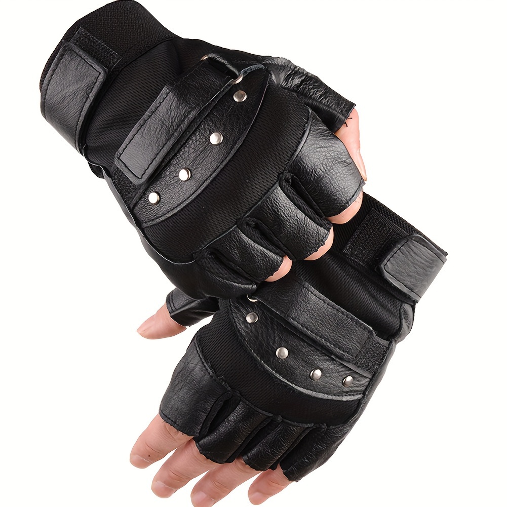 

Men's Genuine Sheepskin Leather Half Finger Gloves, Fingerless Pull-on , Woven, Hand Washable, For Unisex Adult