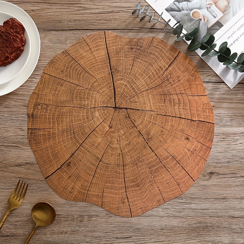 

1/4/6pcs, Table Pads, Nordic Style Wood Grain Placemats, Round Tree Stump Design Heat-resistant Mats, Durable Waterproof, Kitchen Table Decor Pads