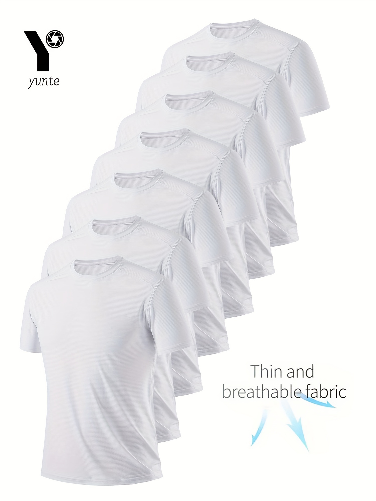 แฟชั่นฤดูร้อนสำหรับผู้ชาย ชุดเสื้อยืดคอกลมแขนสั้นสีพื้น 7 ตัว เนื้อผ้าแห้งเร็ว ระบายอากาศได้ดี สวมใส่สบาย เหมาะสำหรับออกกำลังกาย ฟิตเนส และวิ่ง