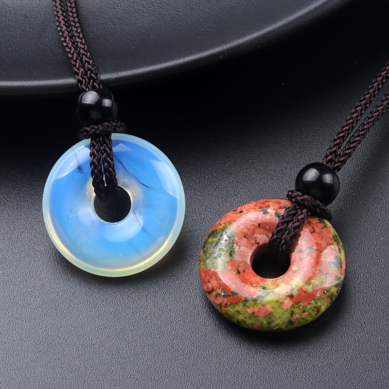 Agate Stone Donut Woven Pendant, Natural Charm