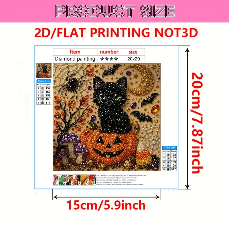 TEMU 2d Flat, 1 Set Art Set (diamond Painting Style), Halloween Theme, Includes Crystal Pearls, Canvas And Pumpkin Black Cat Pattern, For Home Wall