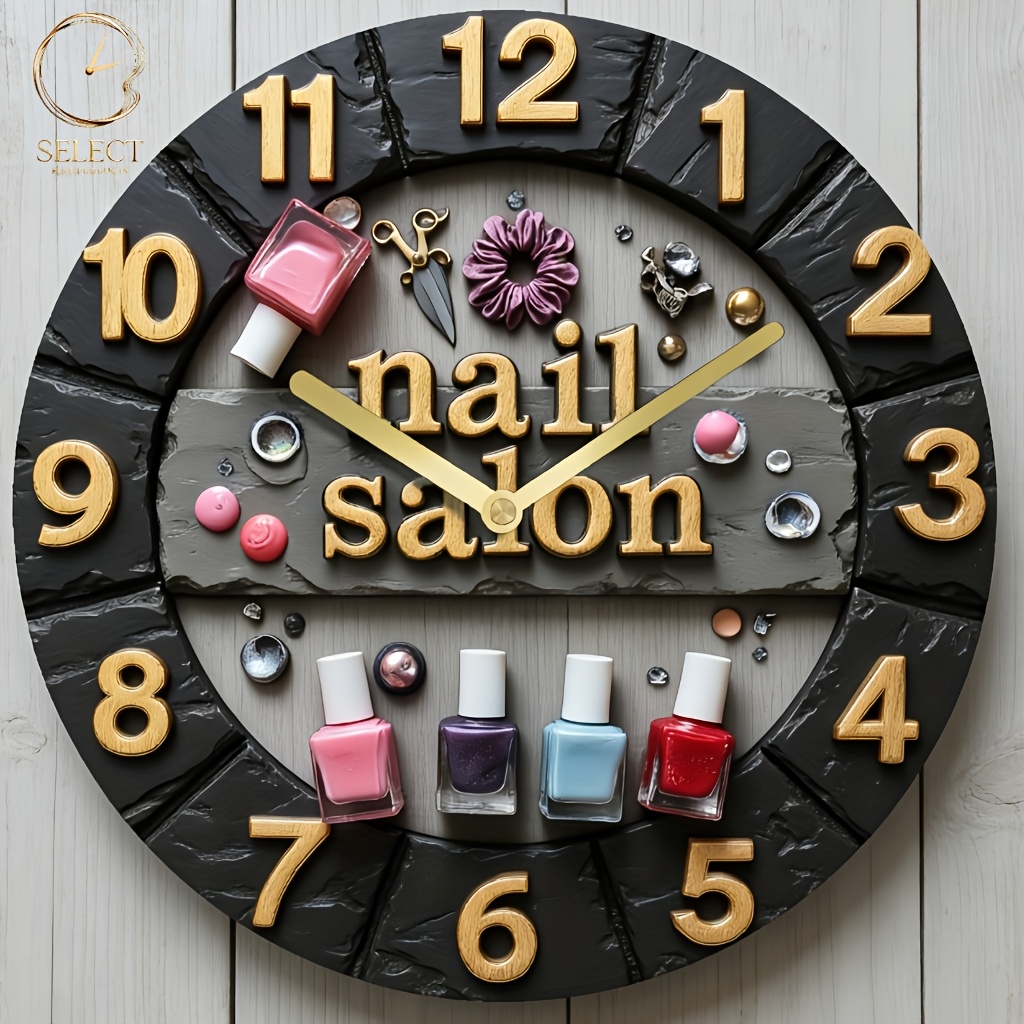 TEMU 1pc Nail Salon Wall Clock With Nail Polish Color And Nail Salon Lettering - And Black Dial, Large Easy-to-read Numbers, Modern Clock For Nail