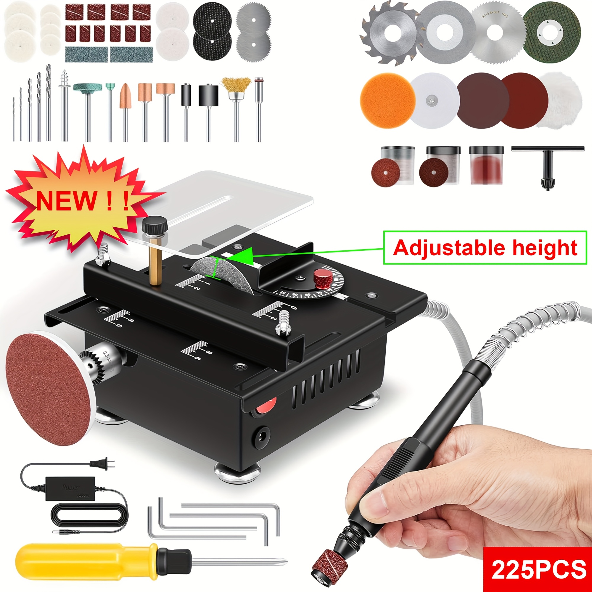 TEMU [10/225pcs] Desktop Saw, Multifunctional Portable Mini Table Saw, Adjustable Speed And Angle, Cutting, Sanding, Carving, Drilling, Universal