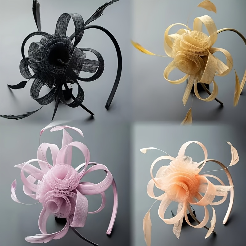 an elegant women's headpiece a mesh flower hat feather Temu