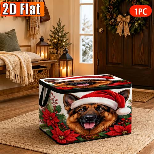 item picture 2d flat 1pc christmas dog wreath themed decorative storage box suitable for living room closet organization item storage organization and tidying gift for multi purpose reusable under bed storage