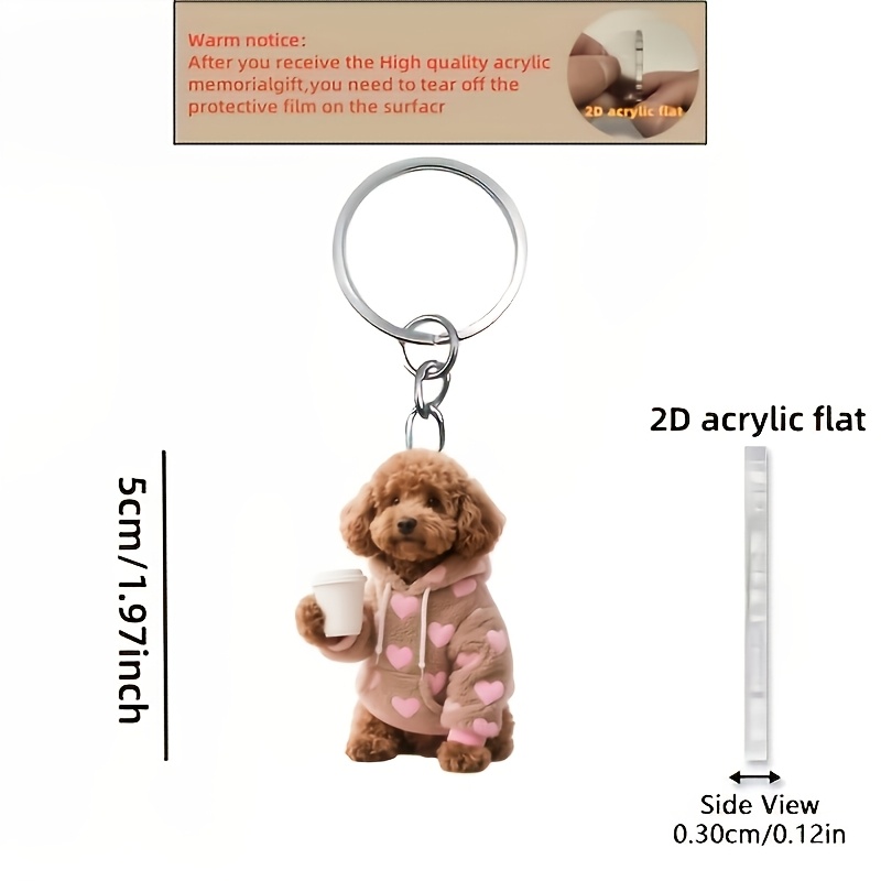 TEMU 2d Flat, 1pc Cute Wearing A Heart-patterned Hoodie And Drinking Coffee Keychain, Fun 2d Flat Acrylic Design Multi-functional Keychain, Key Ring