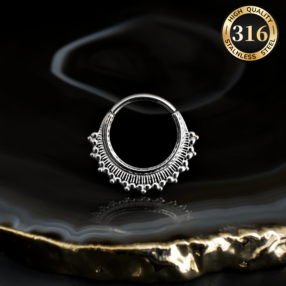 TEMU 1 pieza Anillo de nariz vintage de acero inoxidable 316 - Adecuado para hombres y mujeres, joyería de piercing versátil para