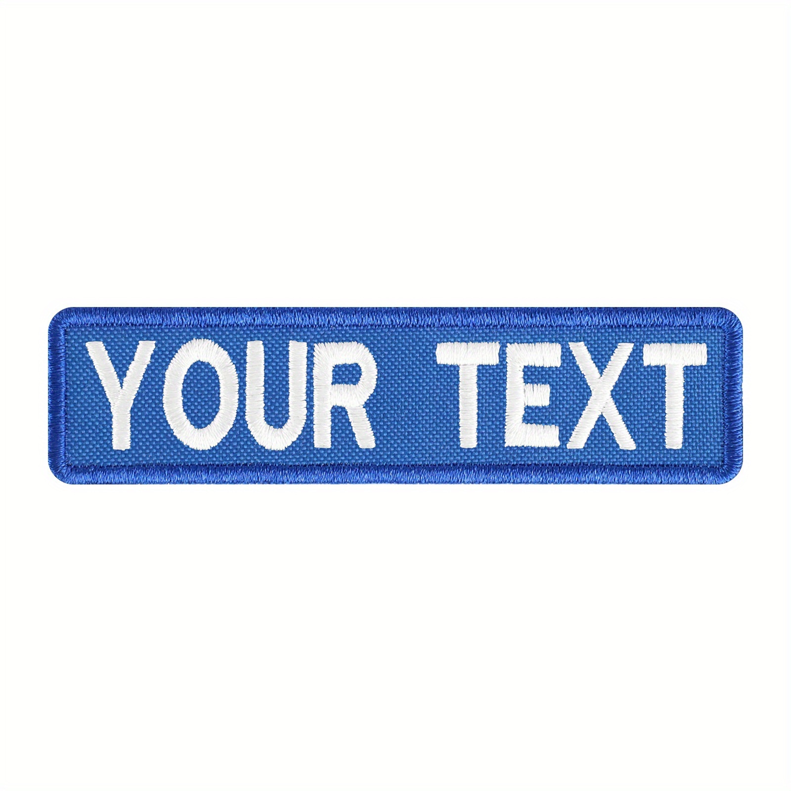 TEMU Toppa personalizzata ricamata con , 2 pezzi, tessuto con sfondo blu, font personalizzabili, dimensioni, adatta per imbracature per animali