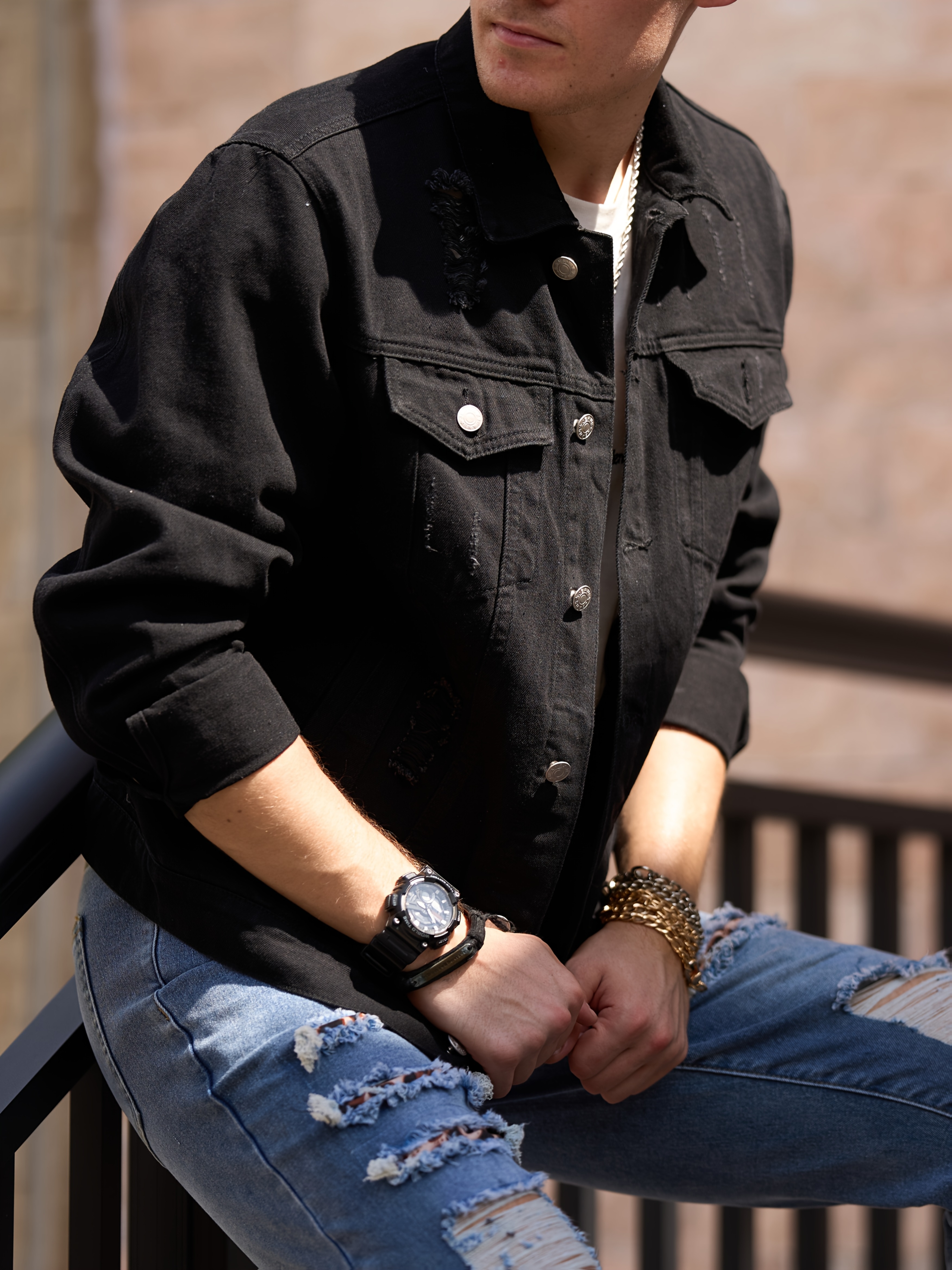 mens fit denim jacket classic button front closure Temu Philippines