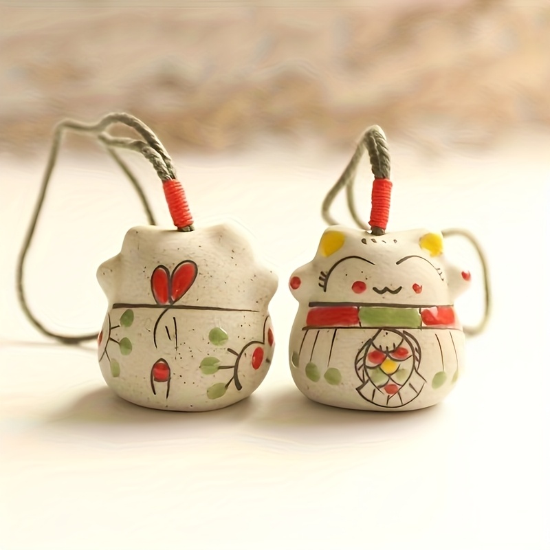 Image of 2-piece Shui Cat Porcelain Charm - Positive Energy Phone Chain & Car Rearview Mirror Hanger , Random Style