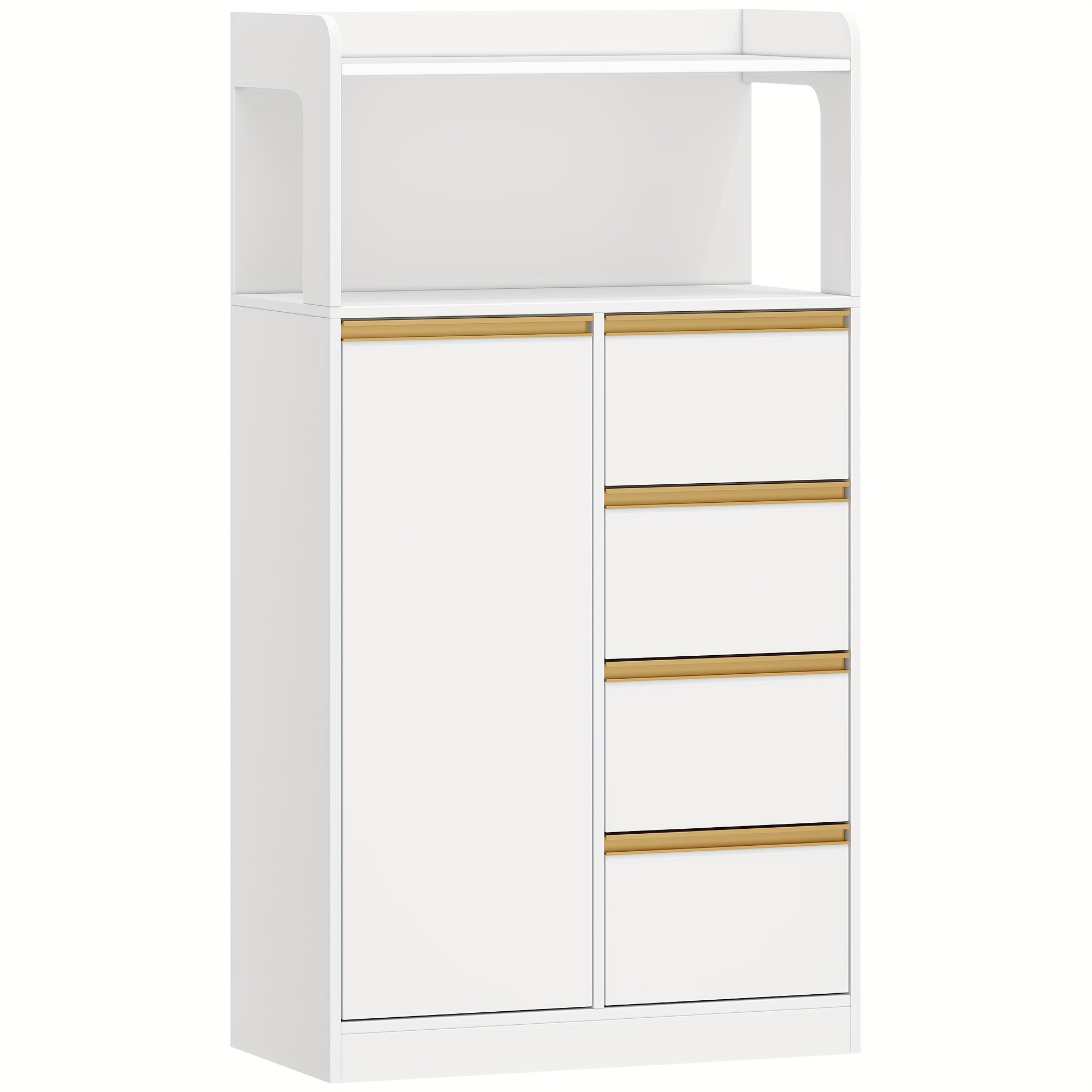 Bathroom Cabinet, Kitchen Cabinet, Storage Unit With 4 Drawers And Open Shelves, Tall Bathroom Cabinet, Adjustable Shelves, Suitable For Bathroom And Living Room, 30 X 60 X 110 Cm, White