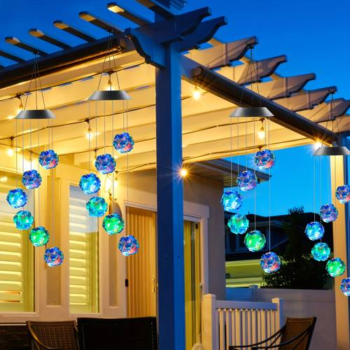 1pc solar colorful ball wind chime rose balcony home use atmosphere yard decoration decorative light