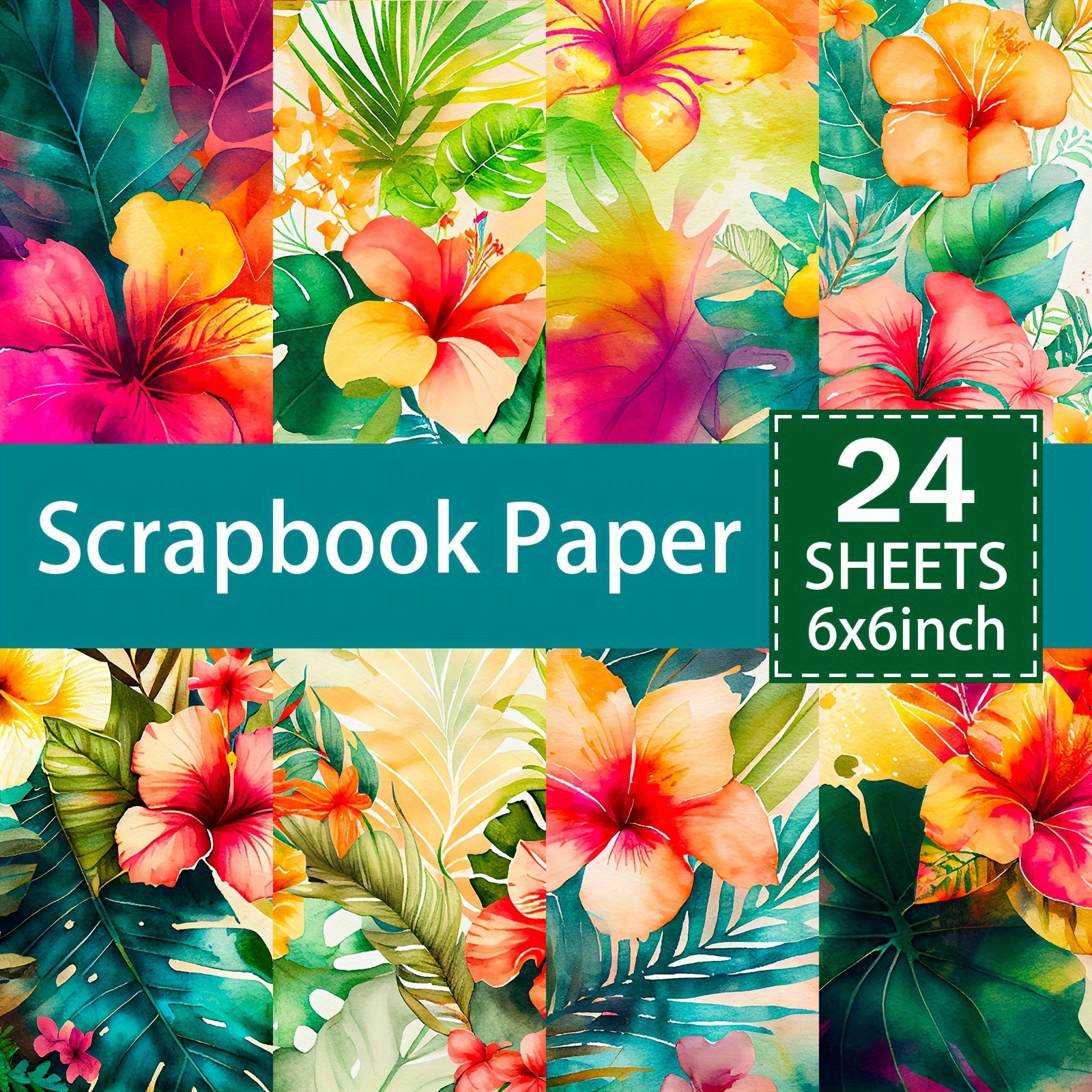 

Tropical Rainforest Floral Scrapbook Paper Set - 24 Sheets, 6x6 Inch, Vibrant Botanical Print, Crafting Cardstock For Diy Projects, Journals, Greeting Cards, Planners - Premium Quality Paper Material