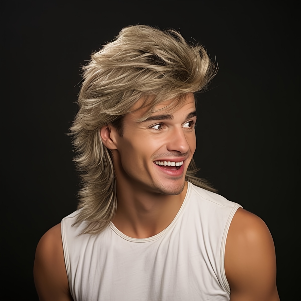 Men's Long Mullet Wig, Perfect For 80s-themed Halloween Costumes And Party Hair For Guys