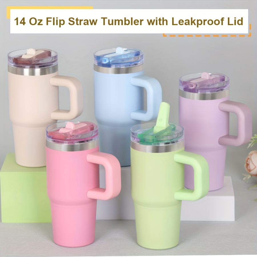 14 Oz Flip Straw Lid Tumbler with Handle * Vacuum Insulated Tumblers with *  Lids, Flip Straw And Wrench * Reusable Cups, Travel, Gifts