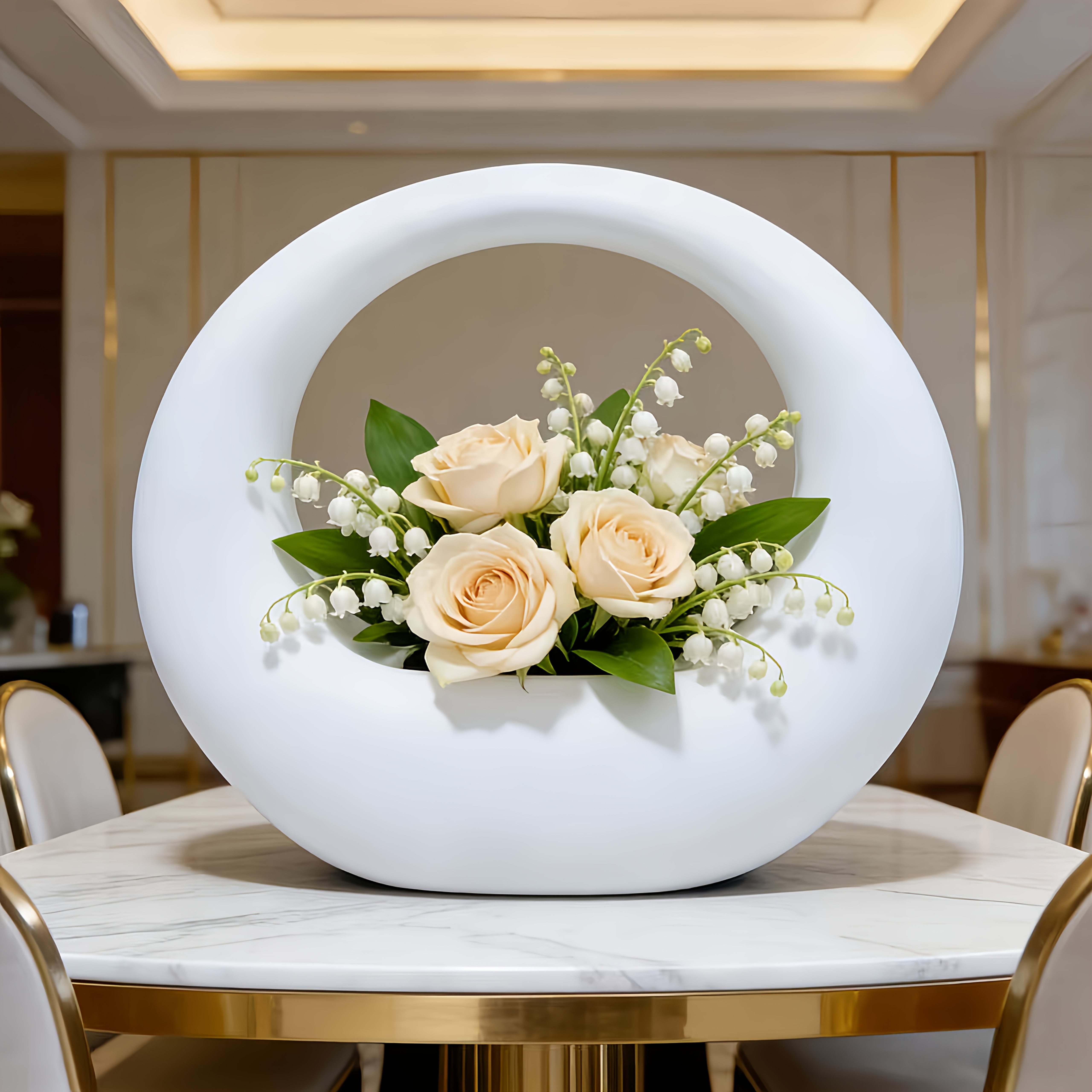 creative hollow out ring design round vase minimalist white ring vase white flower holder a must have for home soft   desktop decoration living room dining table flower arrangement ornament entryway decorative vase living room tv details 2