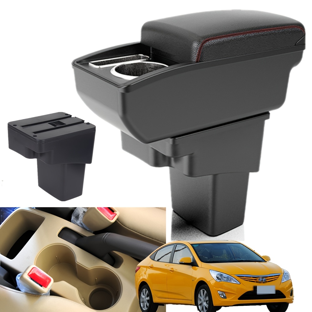 TEMU Armrest Box For Accent Solaris, 2013 2014 2015 2016 Car Interior Modification Additions, Non-damaging Installation, Sliding Panel, Double-layer