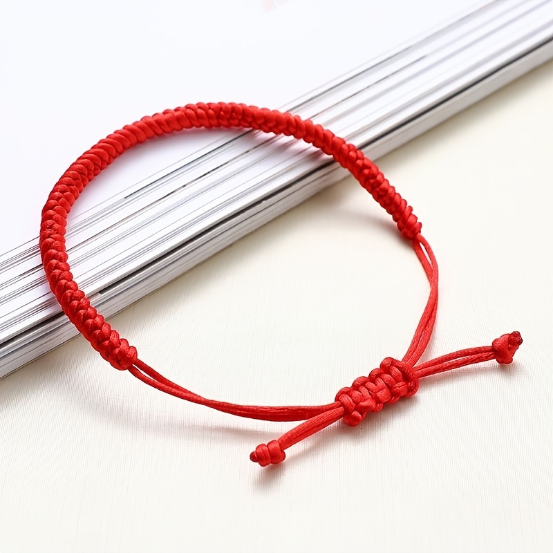Bright Red and Solid Black Hand-Woven Lucky String Bracelets