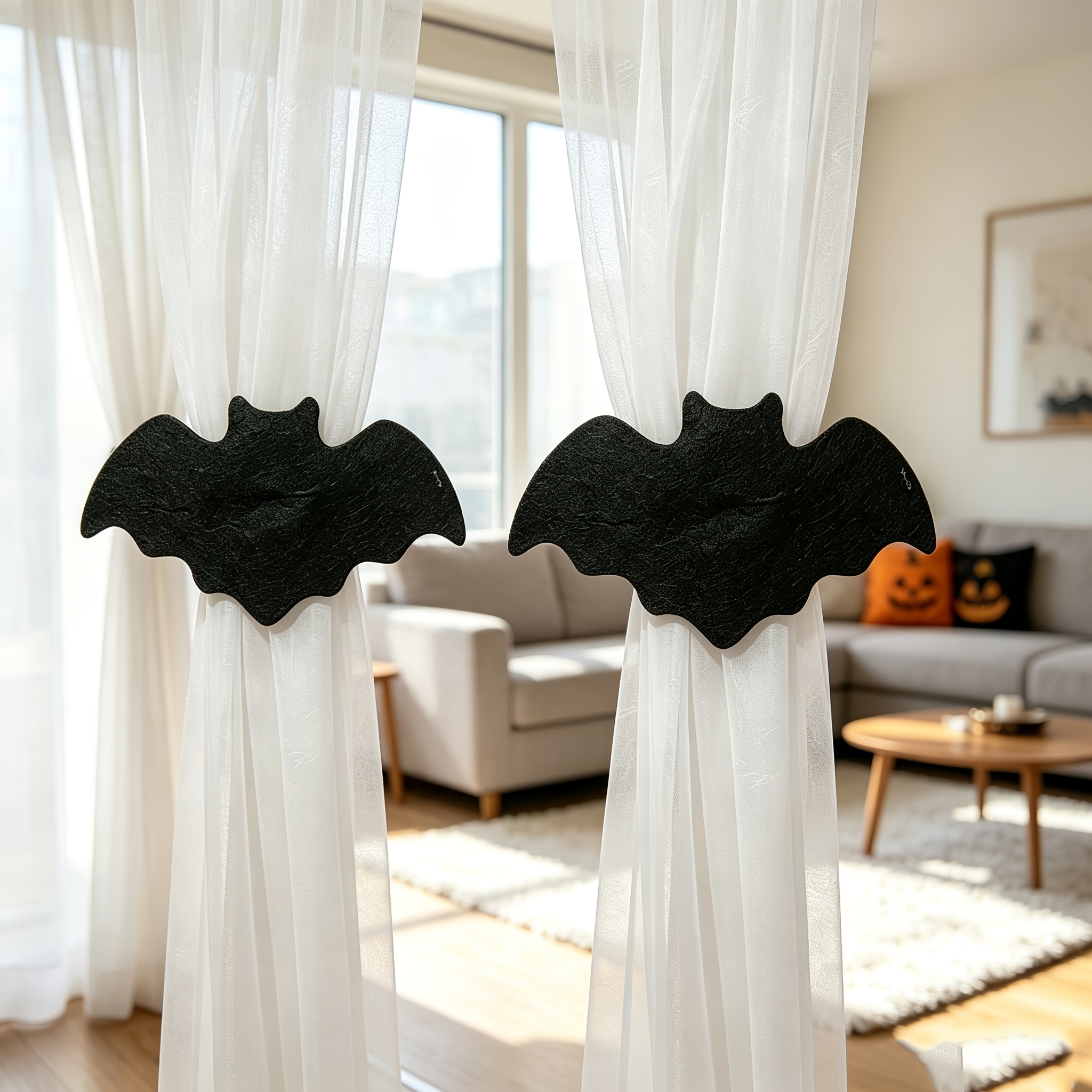 TEMU Bat-shaped Curtain Tiebacks, 2 Pack Halloween Decorative Curtain Clips, Fabric Window Drape Holdbacks For Home Party Decoration
