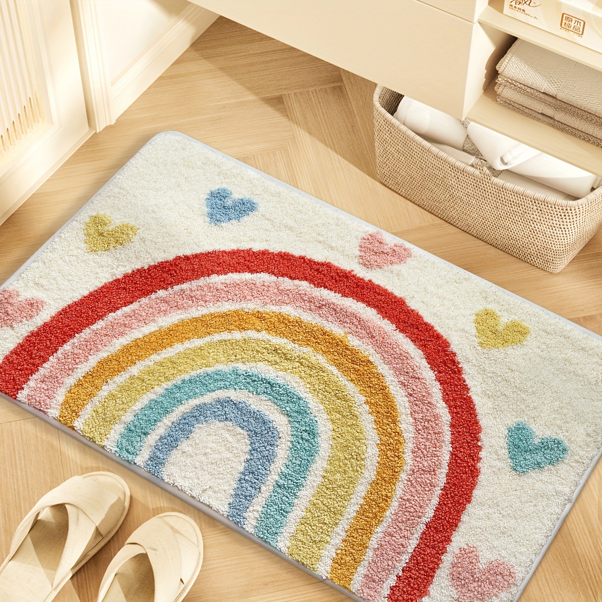 

1pc Rainbow Shape Bathroom Carpet, Water-absorbent Non-slip Bathroom Mat, Absorbent Floor Mat For Home Bathroom, Bathroom Carpet, Toilet Feet Home Decoration