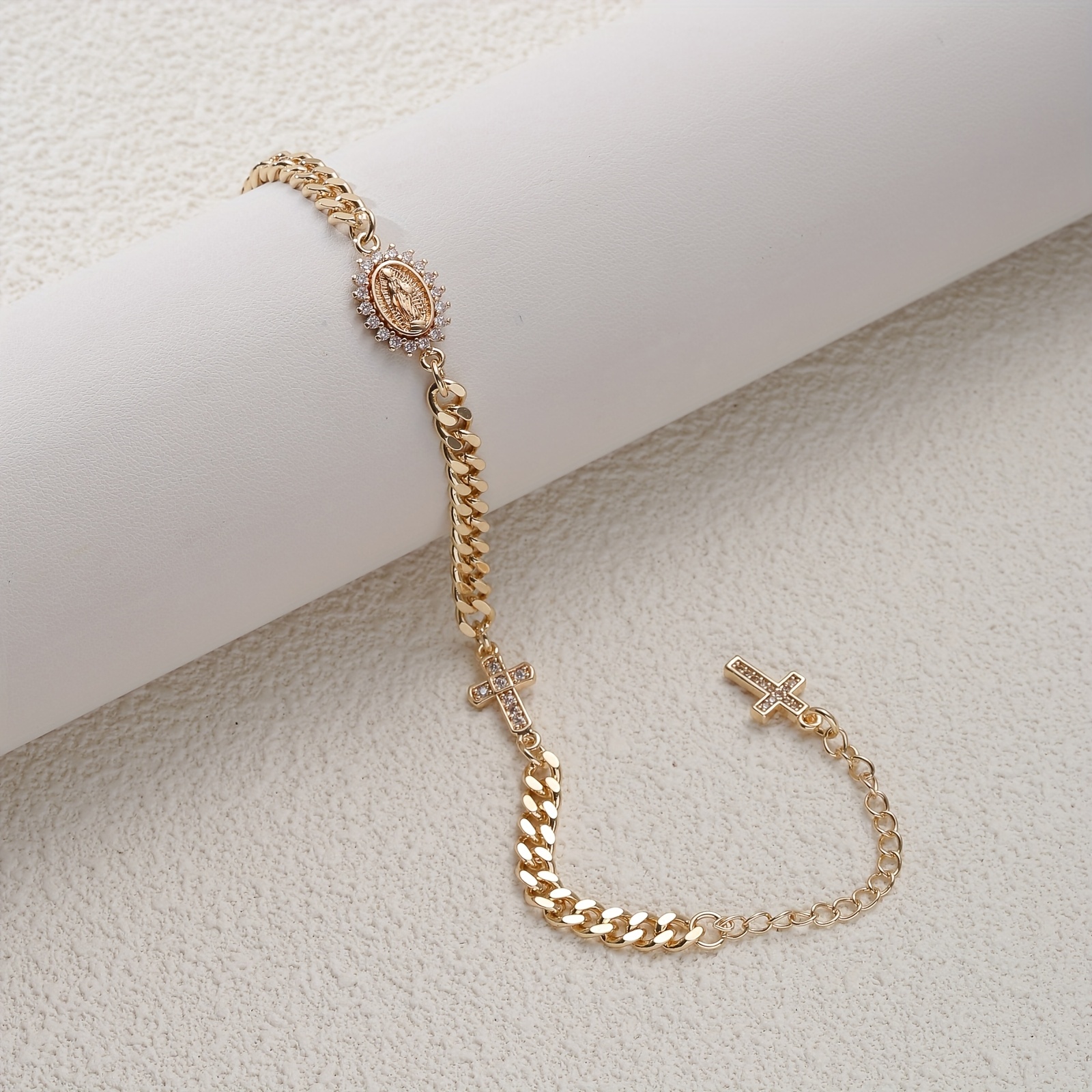 14K Gold-Plated Cross Bracelet with Cubic Zirconia