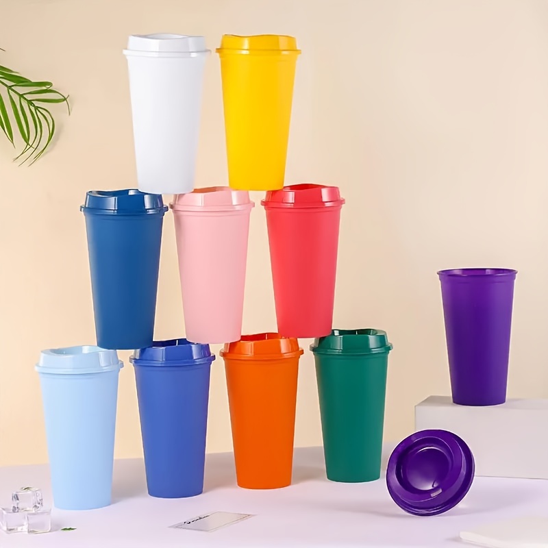 5pcs, Reusable Plastic Travel Mugs, Hot Water Mugs With *, 16oz BPA * Coffee Mugs, * Resistant Water Cups For Weddings, Water, Juice,