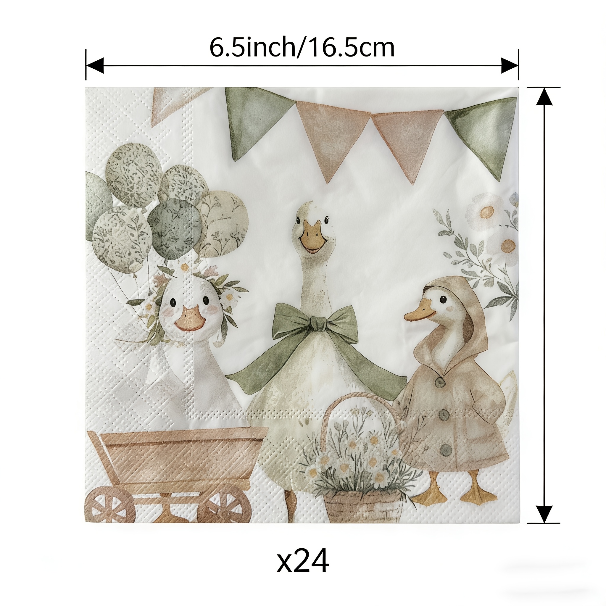 Image of A Set Of 24pcs, Green Silly Goose Themed Party Disposable Paper Napkins, Non-laminated For Halloween、christmas