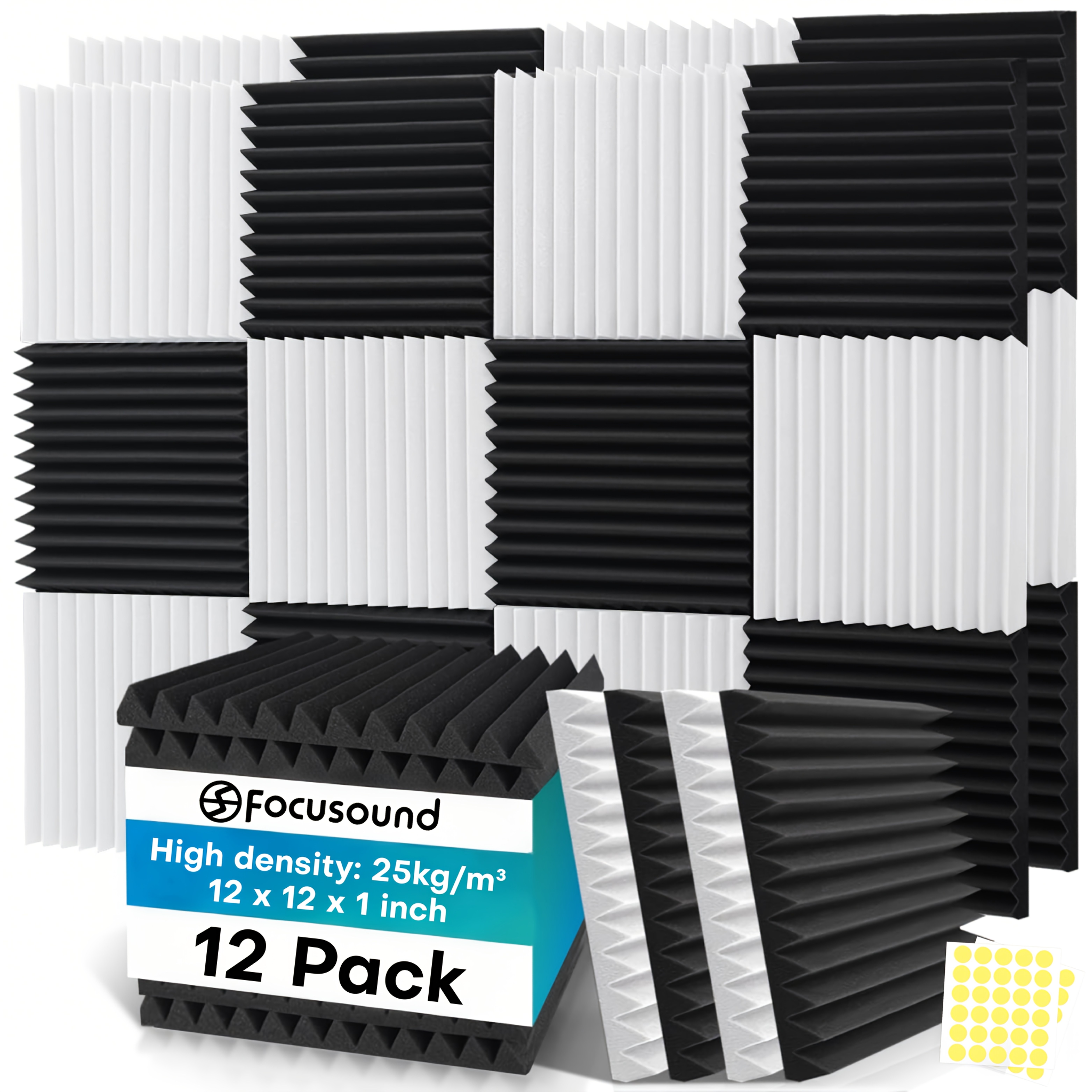 TEMU 12 pannelli fonoassorbenti ignifughi ad densit� con nastro biadesivo - Pannelli insonorizzanti da 12x12x1 pollice per sale musicali, , sale