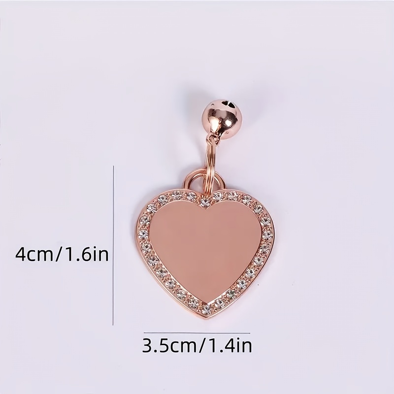 TEMU Plaque d'Identité pour Animaux de Compagnie de Cœur Gravée sur Mesure | Design avec Strass | Nom et Numéro de Téléphone Personnalisés | Breloque