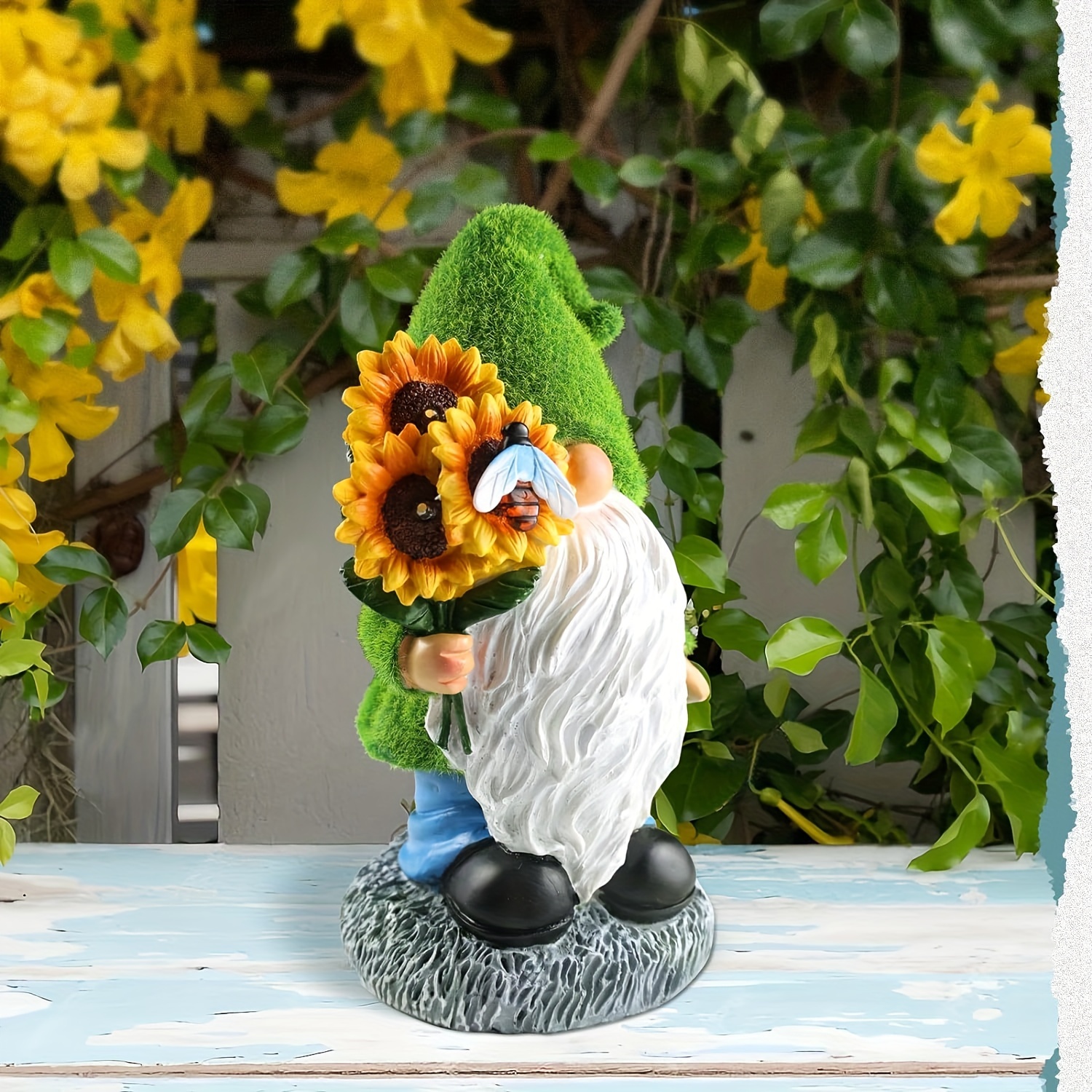 

Solar Garden Statue For Outdoor: 13.5'' Resin Garden Gnomes Figurine Holding Sunflowers With Solar Powered Lights - Yard Art Lawn Ornaments For Patio Lawn Porch Decor - Ideal Gifts For Women&men