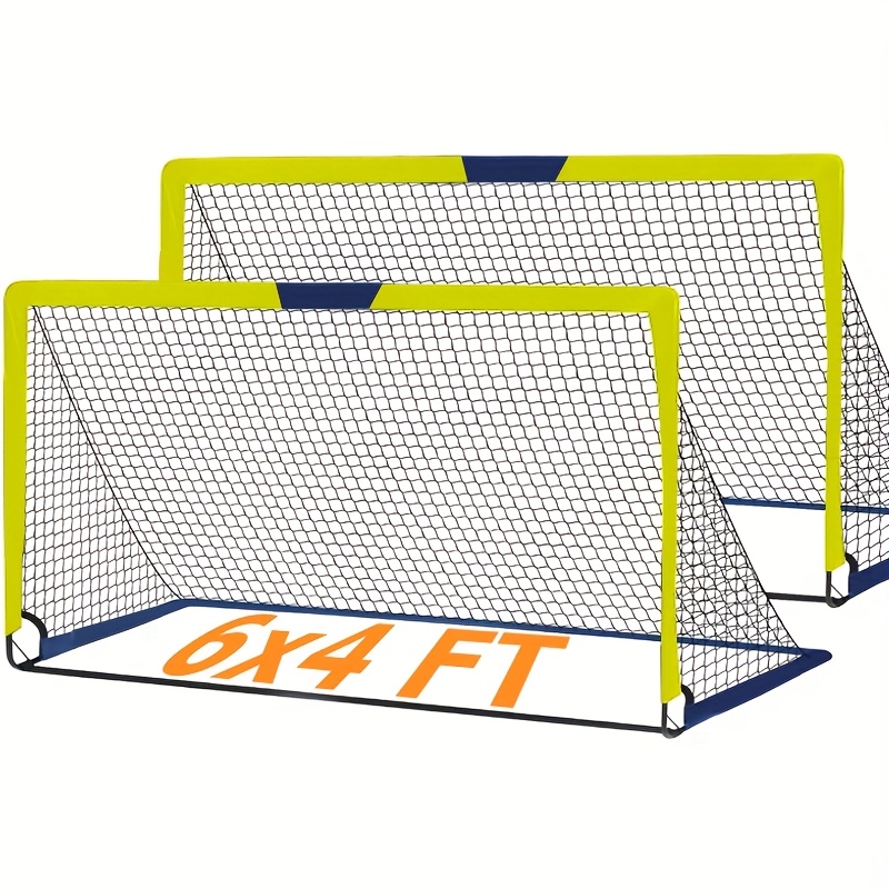 TEMU 2 Sets 6' X 4' Size Portable Soccer Goals For Backyard, Indoor And Outdoor Soccergoals, 6 Training Cones, Carrying Bag, 8 Ground Stakes, Pop ,