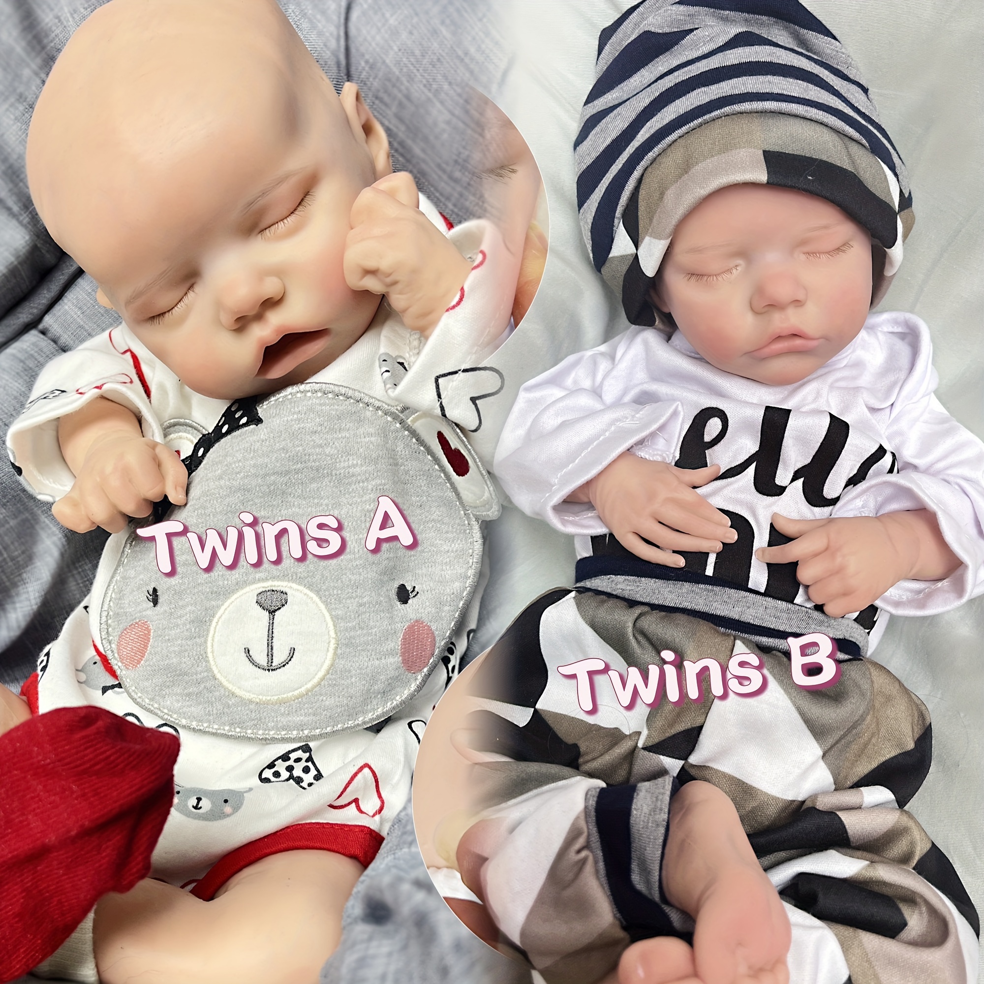 18Inch Twins Reborn Baby Doll Lifelike Full Body Silicone Doll