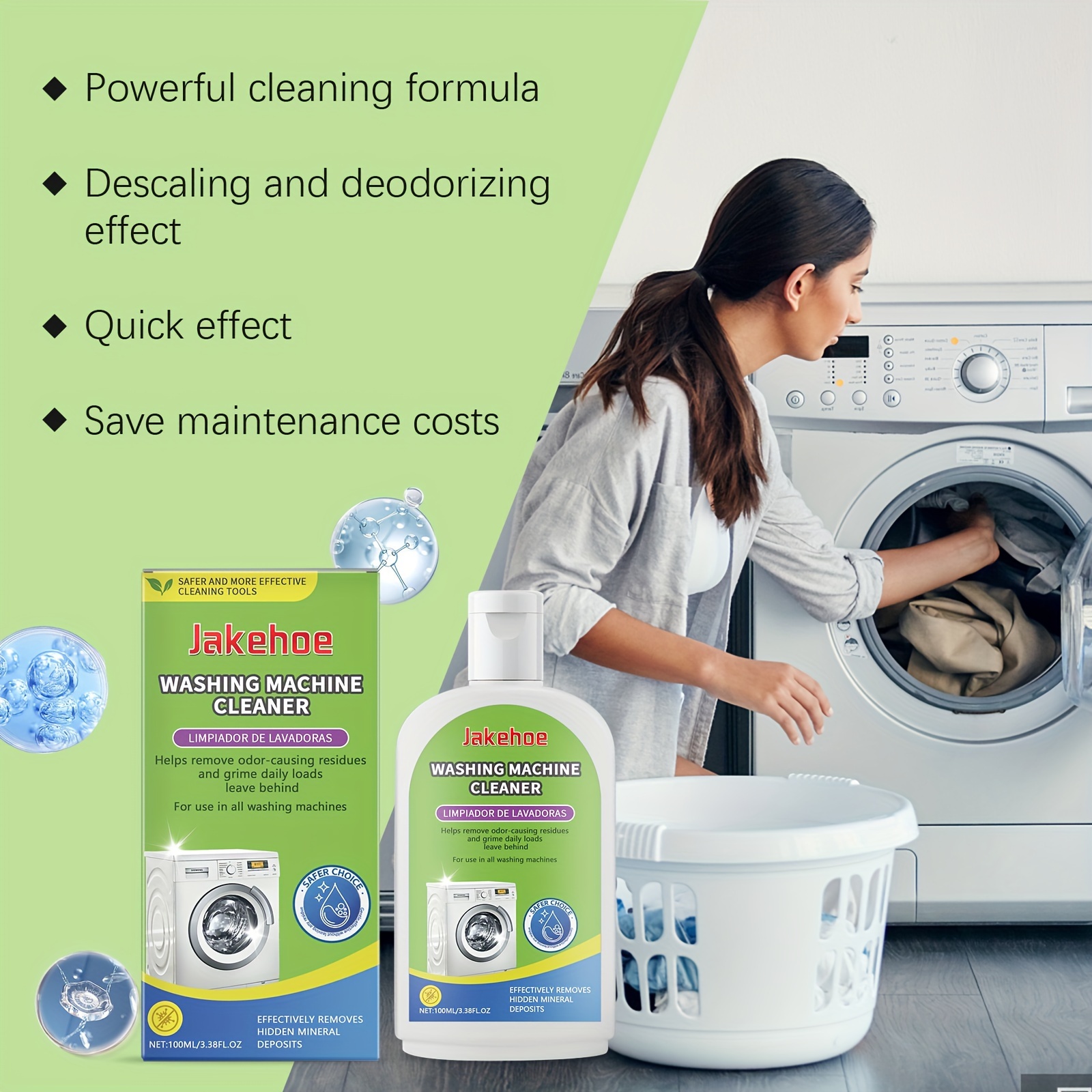 jakehoee washing machine cleaner   deep cleaning spray drum decontamination stain odor remover multi effect household detergent   safe   liquid form 1l capacity   based strong cleaning power details 1