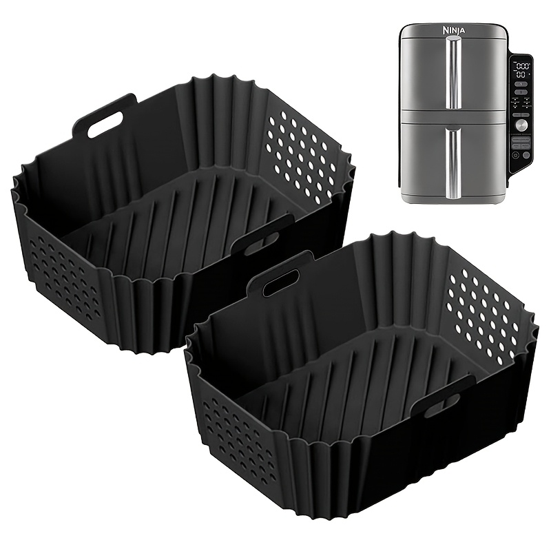 

Set Of 2 Silicone Liners For Sl401/dz201/dz401/dz550 Double Basket Air Fryers, Featuring A Rectangular Shape With Perforations, Suitable For Fryer Accessories.