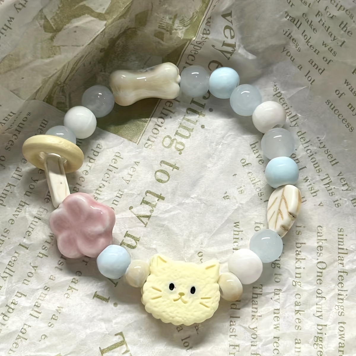 Cat Beaded Bracelet Cute Stone Holiday Gift for Christmas