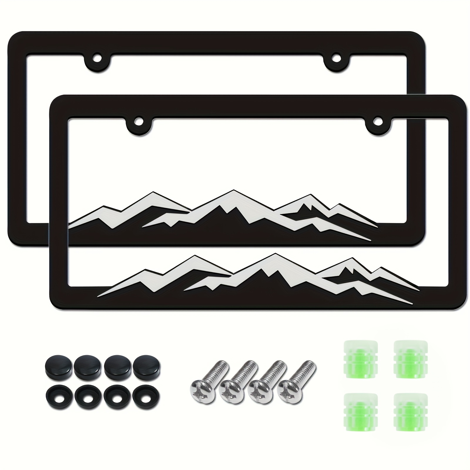 

2- Mountain Car License Plate Holders .s. & Canada, Includes -the-dark Stickers & Installation Accessories With Screws, Plastic Material