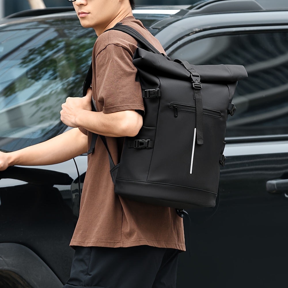 Functional Roll Top Backpack for Men, Large Capacity High Quality Backpack, Commute Travel Laptop Bag Student School Bag