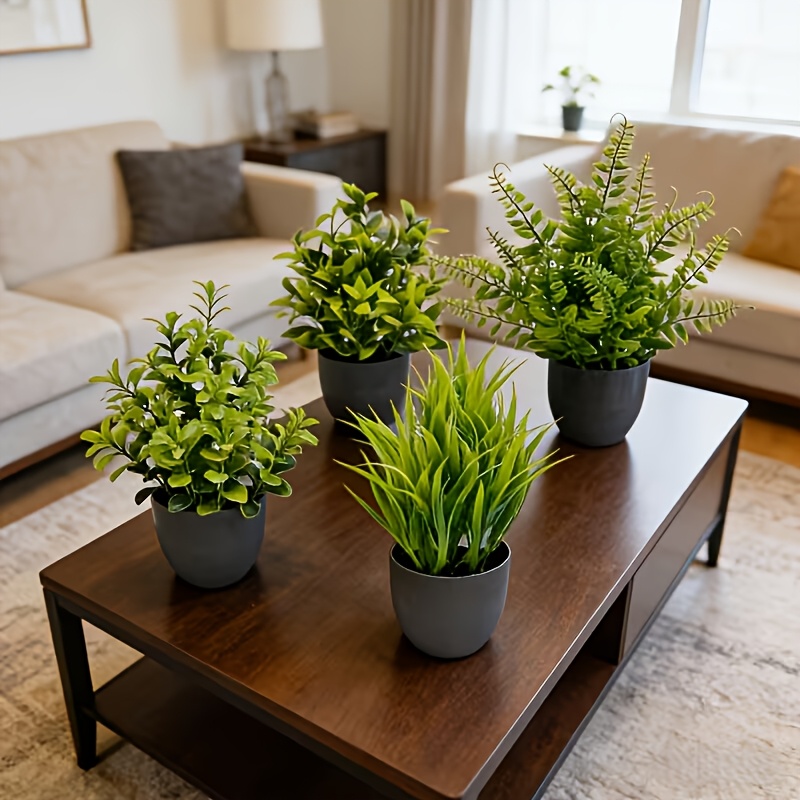 4pcs Set of Artificial Simulation Green Plants Potted Plants, Realistic Shape, Full of Green And Never Wither, Decorate Various Spaces Such As Home Living Room, Bedroom, Desk, Bookshelf, Etc
