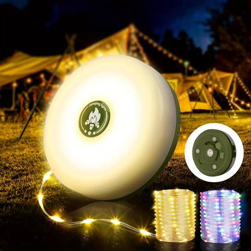 1pc multifunctional led camping light with warm white and rgb string lights rechargeable led ambient magnetic string lights tent light portable flashlight for hiking and home christmas decorations