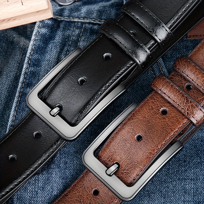 

Men's Genuine Leather Cowhide Belt With Pin Buckle, Retro Trend Casual Jeans Belt