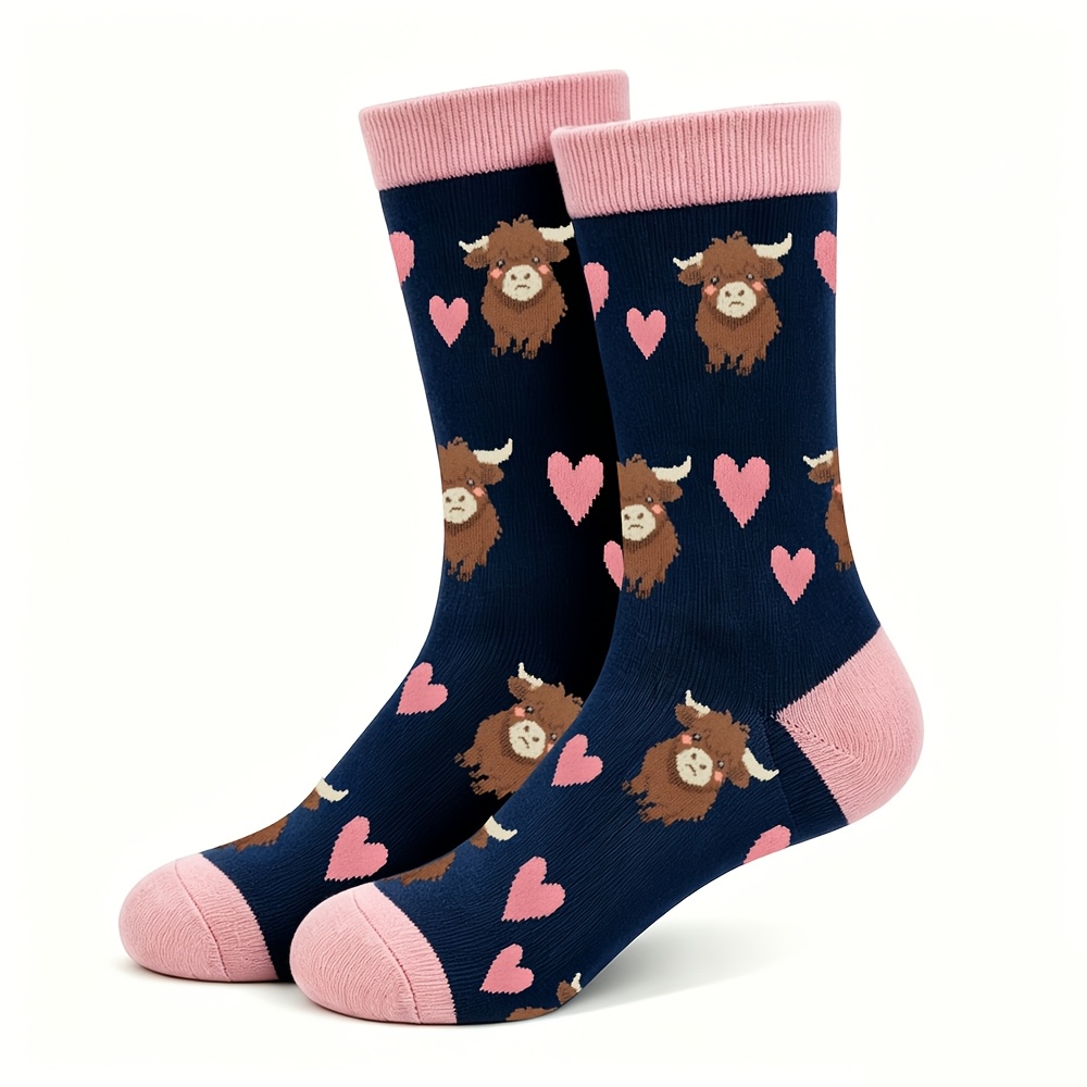 TEMU 1 Paar Sokken met Nieuw Hart Highland Koeienprint, Cadeau voor de Feestdagen